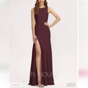 JJ's house burgundy long dress w/slit women's size 12